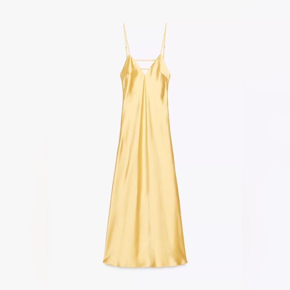 Zara maxi dress flowy butter yellow satin effect wedding evening party - Picture 13 of 16